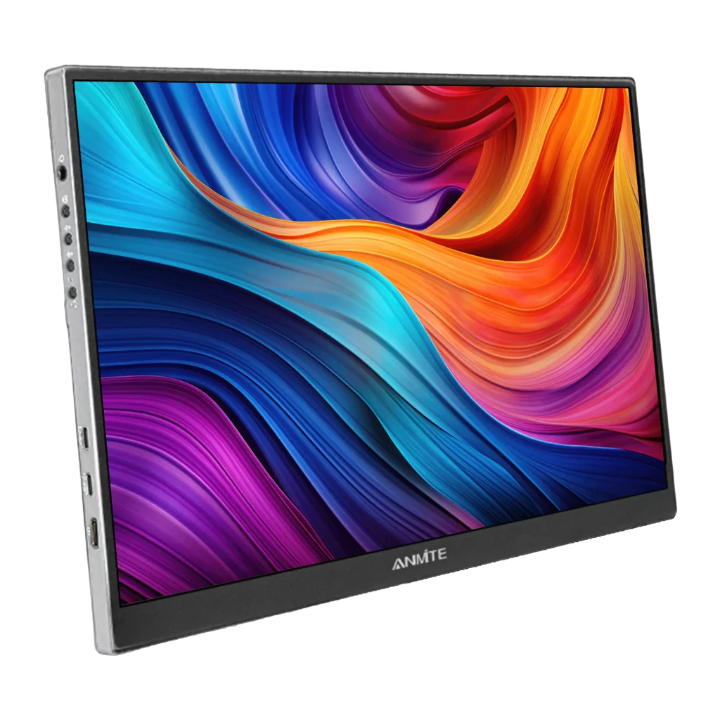 Écran Portable ANMITE 16 pouces 165Hz WUXGA 1920×1200 IPS 1ms A160W04H, vue de face: dalle IPS avec fond coloré, bordures