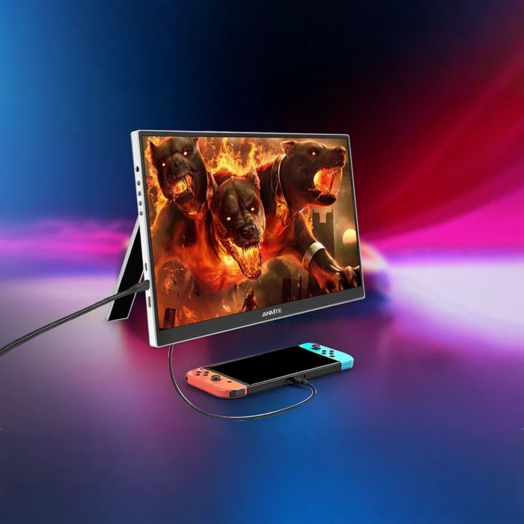 Écran Portable ANMITE 16 pouces 165Hz WUXGA 1920×1200 IPS 1ms A160W04H, en utilisation: connecté à une Nintendo Switch