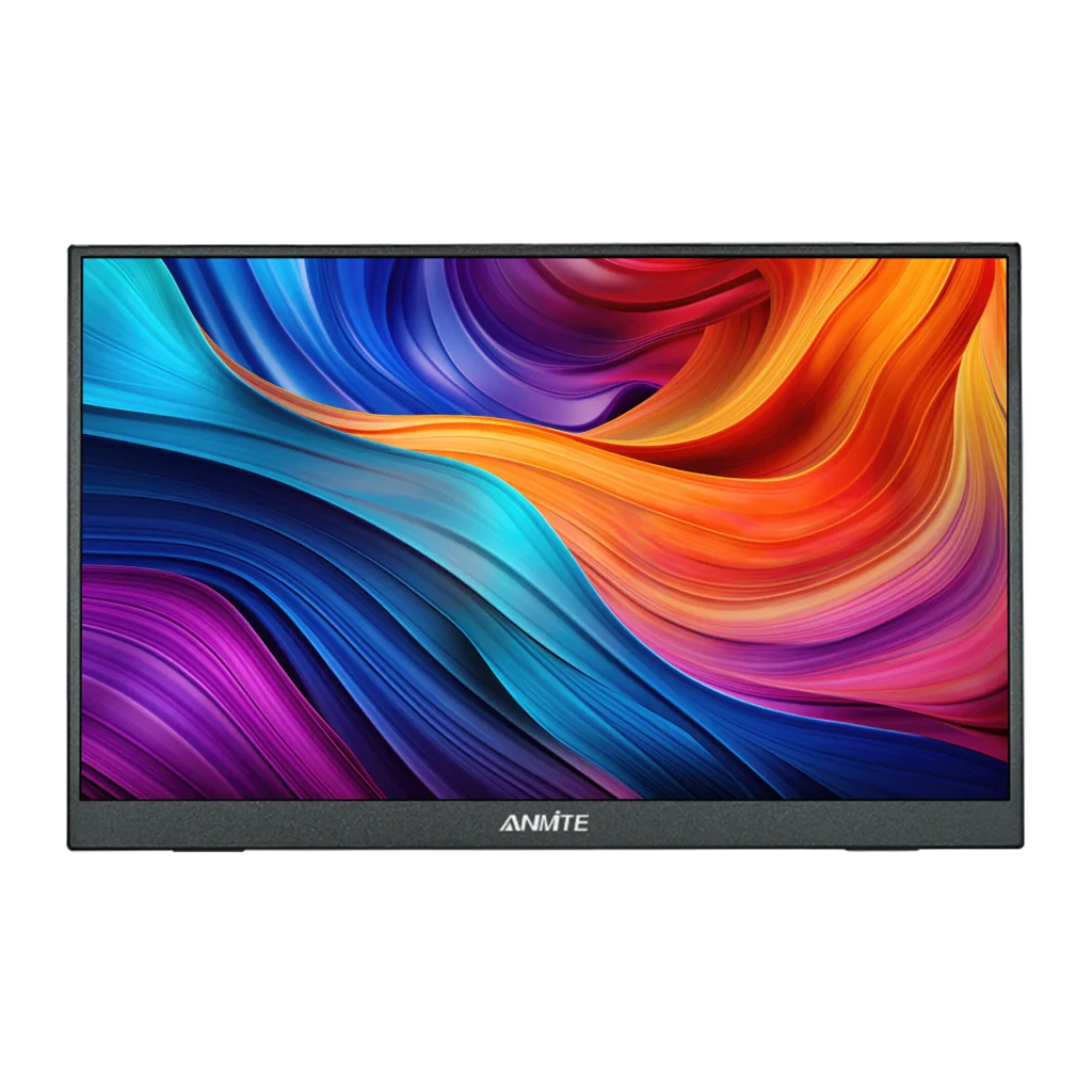 Écran Portable ANMITE 16 pouces 165Hz WUXGA 1920×1200 IPS 1ms A160W04H, détail: face avant affichant des vagues colorées