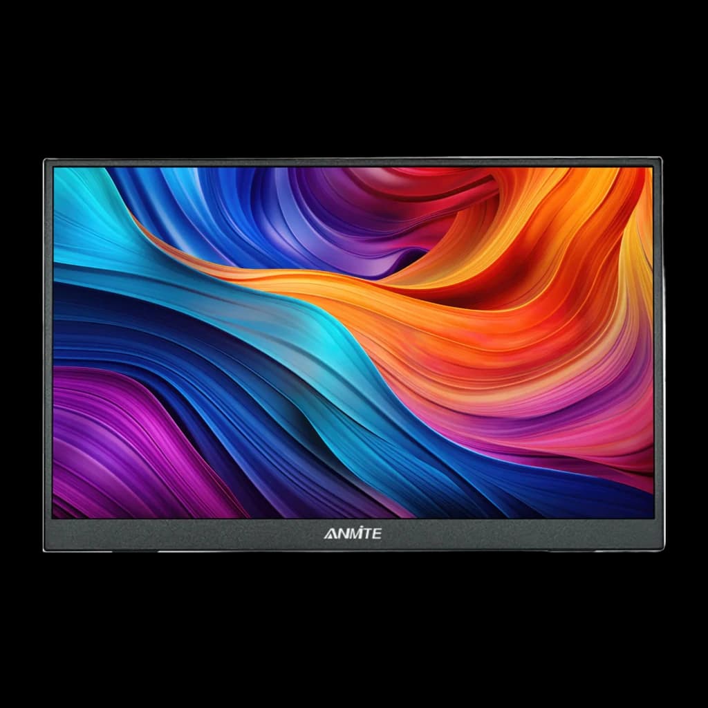 Écran Portable ANMITE 16 pouces 165Hz WUXGA 1920×1200 IPS 1ms A160W04H, détail: face avant affichant des vagues colorées
