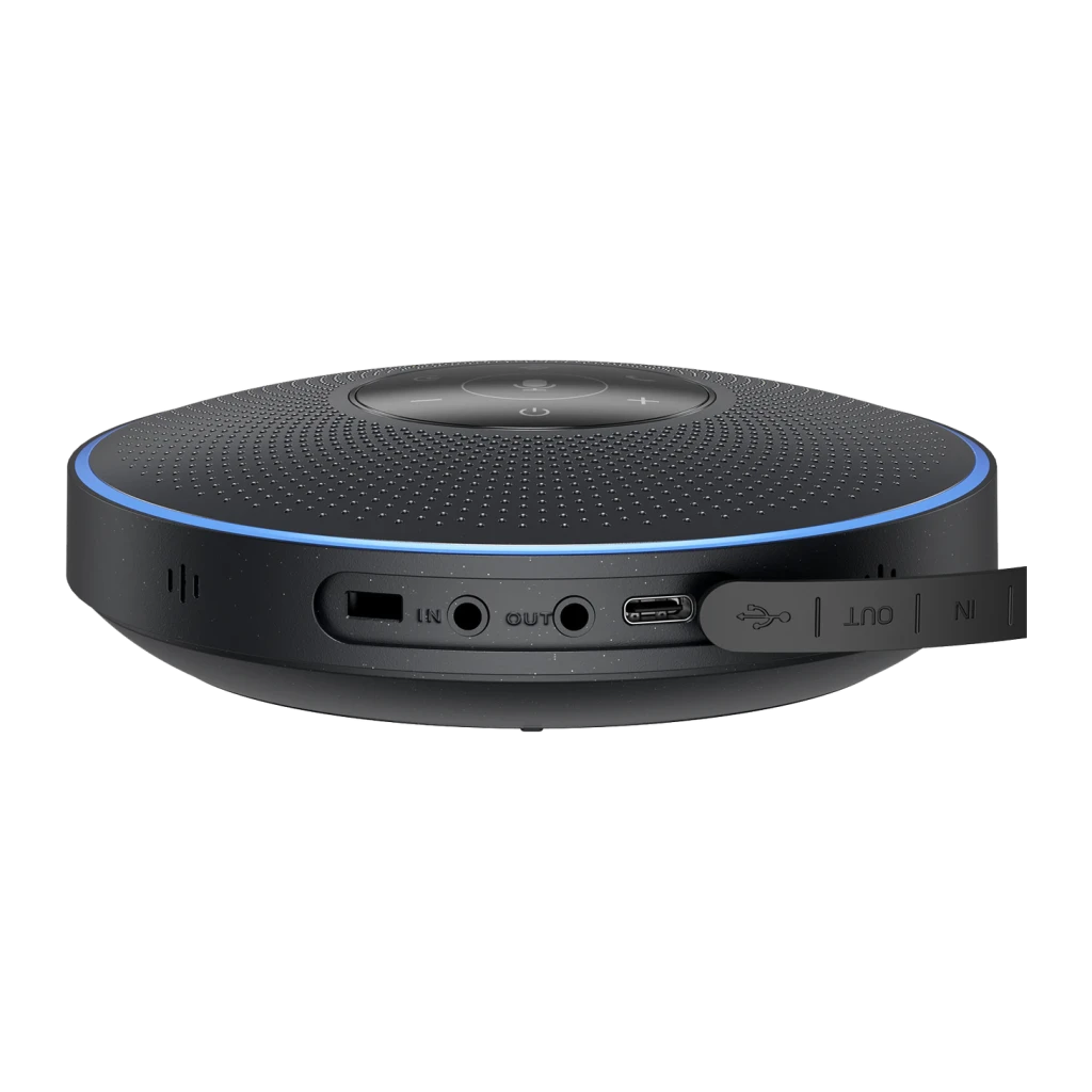 Conférencier EMEET OfficeCore M2 3W 10h Bluetooth 4.2 · USB-C · AUX Noir, vue arrière: ports AUX IN, AUX OUT et USB-C