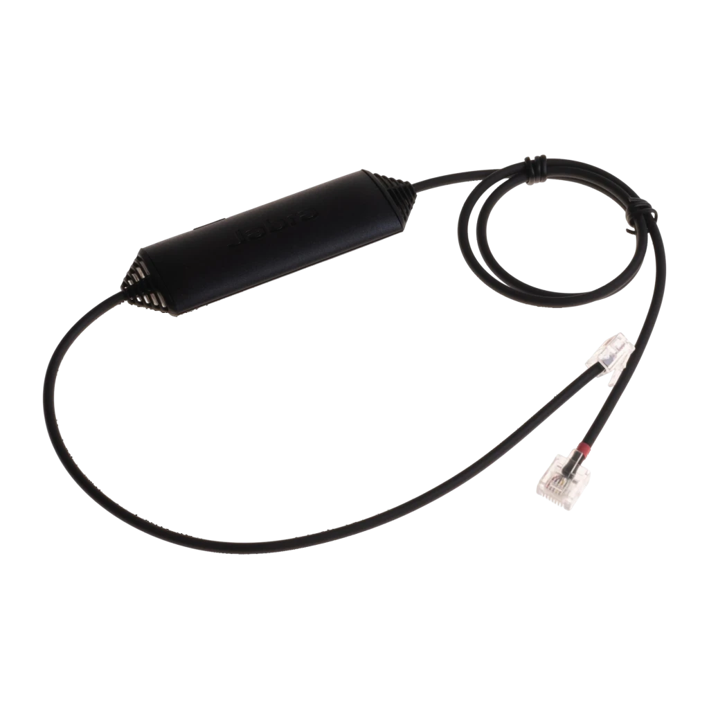 Jabra Link 14201-43 EHS para Cisco RJ-9 Adaptador EHS RJ-9 Bluetooth Negro, detalle: módulo central con logo Jabra y dos