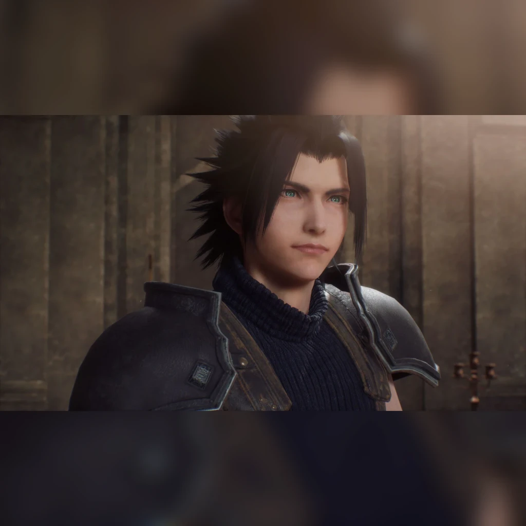 Videojuego Square Enix Crisis Core: Final Fantasy VII Reunion Nintendo Switch, en uso: Zack Fair con armadura negra y ojos