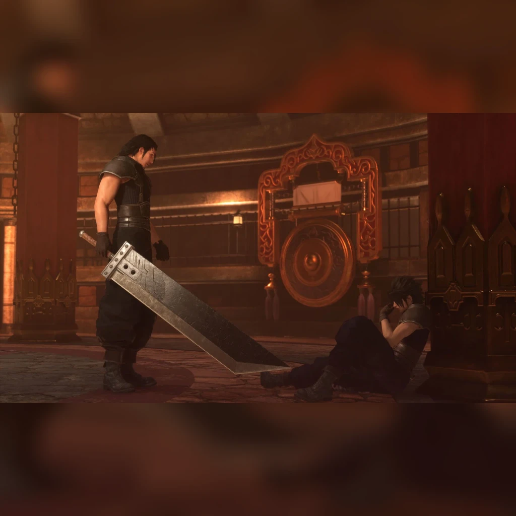 Videojuego Square Enix Crisis Core: Final Fantasy VII Reunion Nintendo Switch, en uso: escena cinemática con guerrero