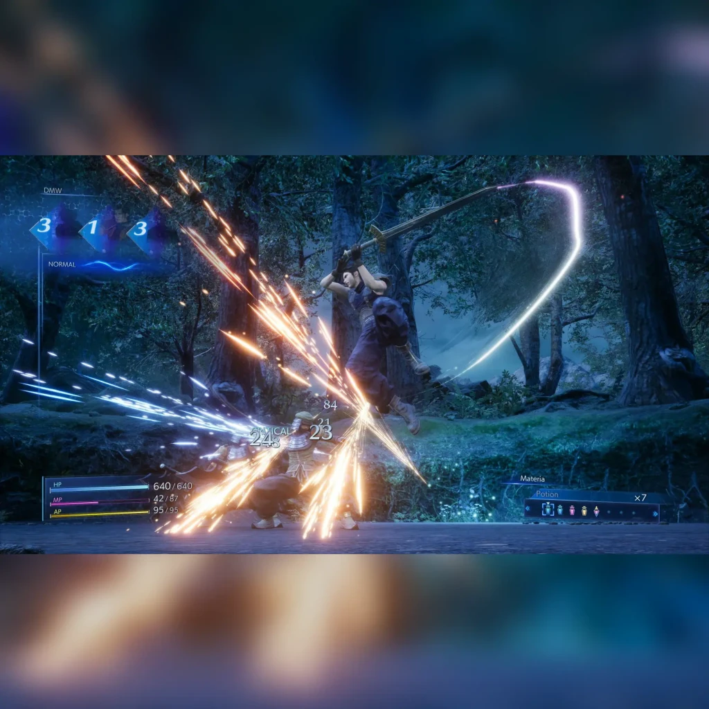 Videojuego Square Enix Crisis Core: Final Fantasy VII Reunion Nintendo Switch, en uso: combate con Zack blandiendo espada