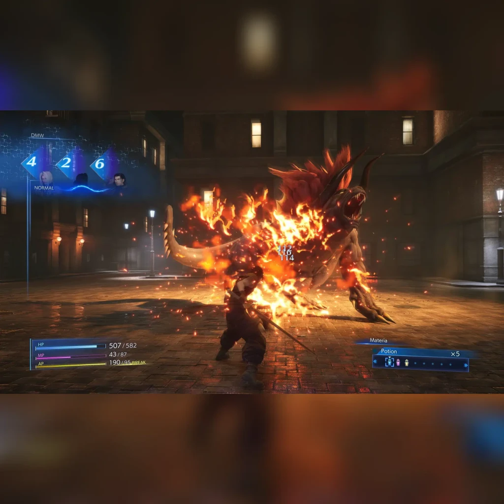 Videojuego Square Enix Crisis Core: Final Fantasy VII Reunion Nintendo Switch, en uso: combate con Zack ante bestia