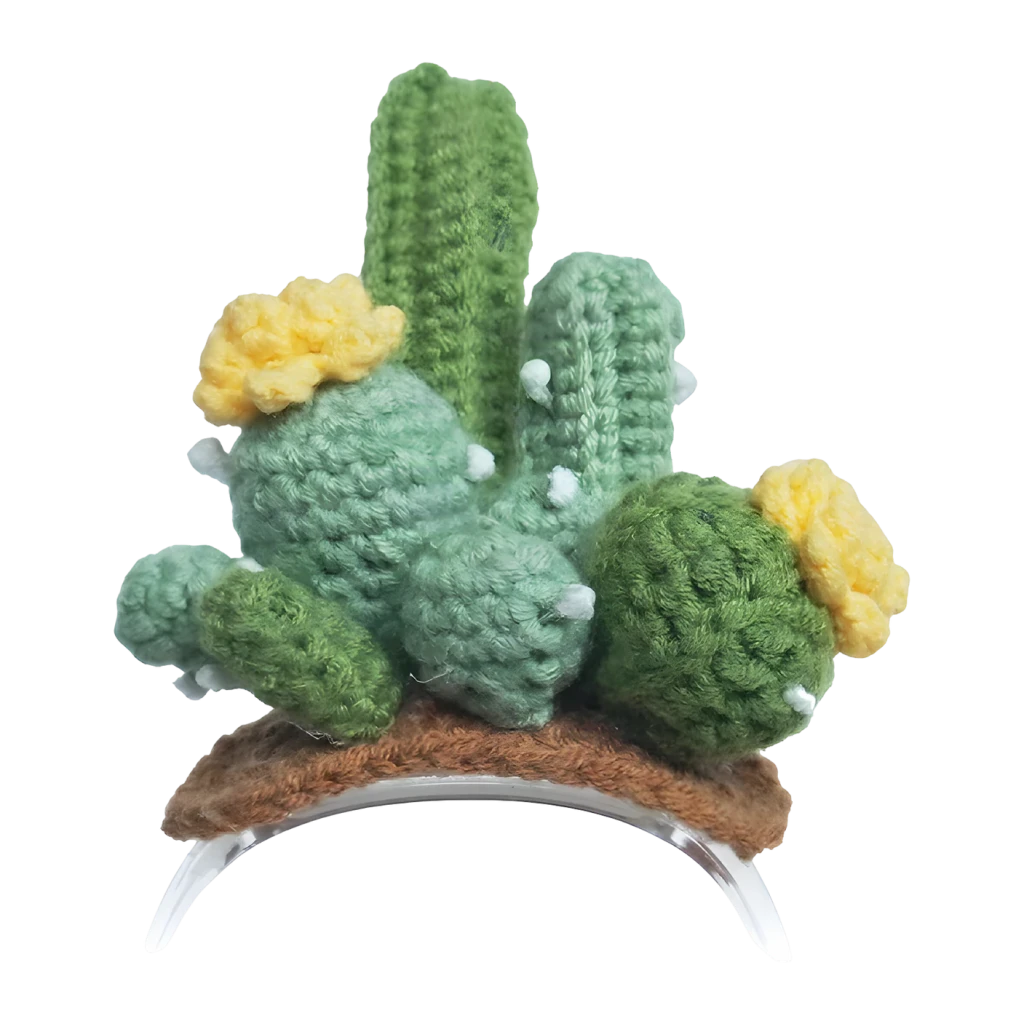 Déguisement Loona en Tricot Cactus pour Robot Premium Vert, vue de face: cactus au crochet avec fleurs jaunes et base marron