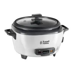 Cuiseur à riz Russell Hobbs 27030-56 Midi 300W 1,4L Noir/Blanc, vue de face: corps blanc avec couvercle en verre sombre