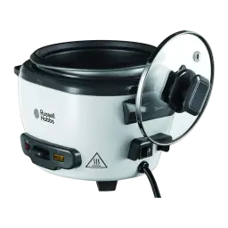 Cuiseur à riz Russell Hobbs 27030-56 Midi 300W 1,4L Noir/Blanc, détail: couvercle en verre ouvert, intérieur noir et panneau