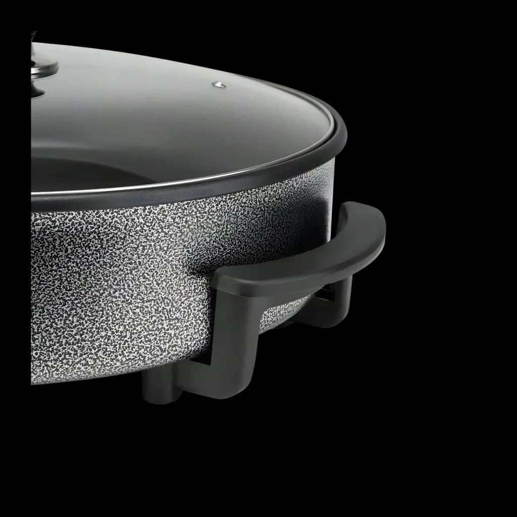 Poêle électrique Orbegozo PZ 4270 6,5L 1500W Antiadhésive Argent, détail: poignée latérale noire et texture mouchetée argent