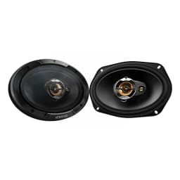Haut-parleurs voiture Kenwood 3 voies 80W RMS Noir KFC-S6977EX, vue avant: paire de haut-parleurs ovales, cône doré