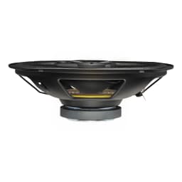 Haut-parleurs voiture Kenwood 3 voies 80W RMS Noir KFC-S6977EX, vue latérale: profil du haut-parleur avec bobine dorée
