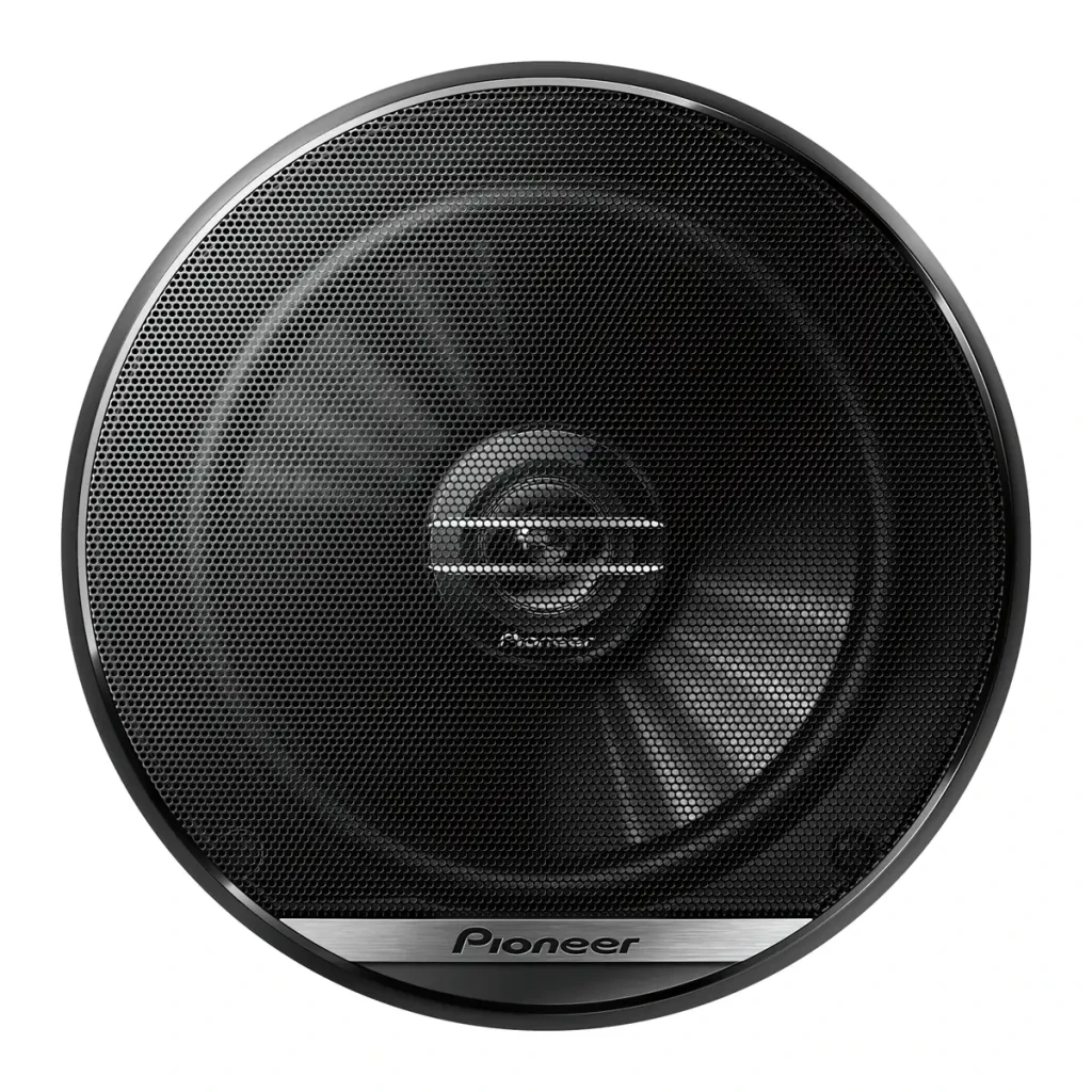 Altavoces para coche Pioneer 2 vías 40W RMS Negro TS-G1720F, vista frontal: rejilla negra con logo Pioneer y tweeter central