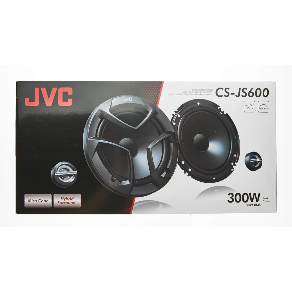 Altavoces de coche JVC 2 vías 30W RMS Negro CS-JS600, contenido de la caja: caja con altavoz con rejilla y woofer