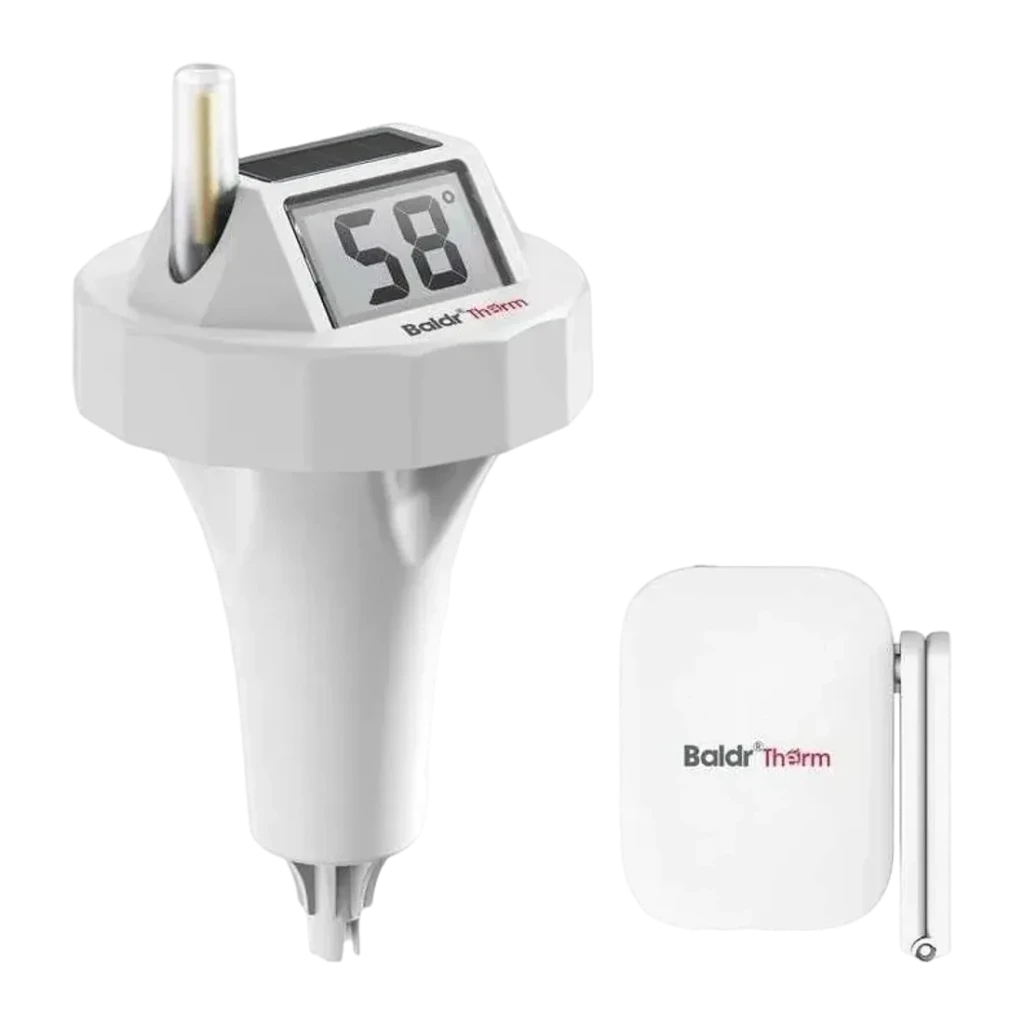 Termómetro de piscina Rainpoint BaldrTherm Blanco WiFi 2,4GHz Solar + pilas HCS0706, vista frontal: sensor flotante