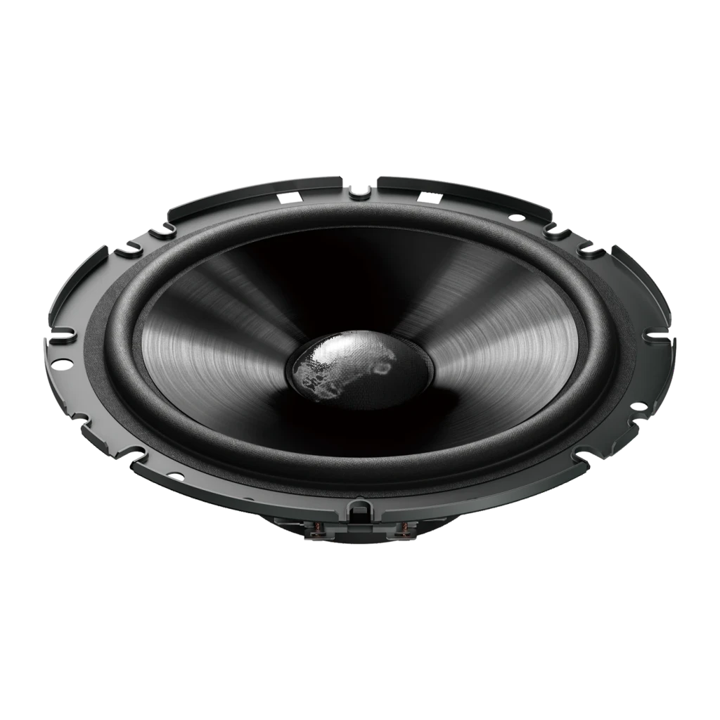 Altavoces de coche Pioneer 2 vías 45W RMS Negro TS-G170C, detalle: cono y suspensión del woofer vistos en ángulo bajo