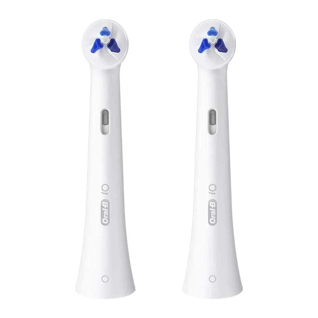 Cabeça escova de dentes elétrica Oral-B iO Interdental Pack 2 Unidades Branco, vista frontal: duas cabeças brancas