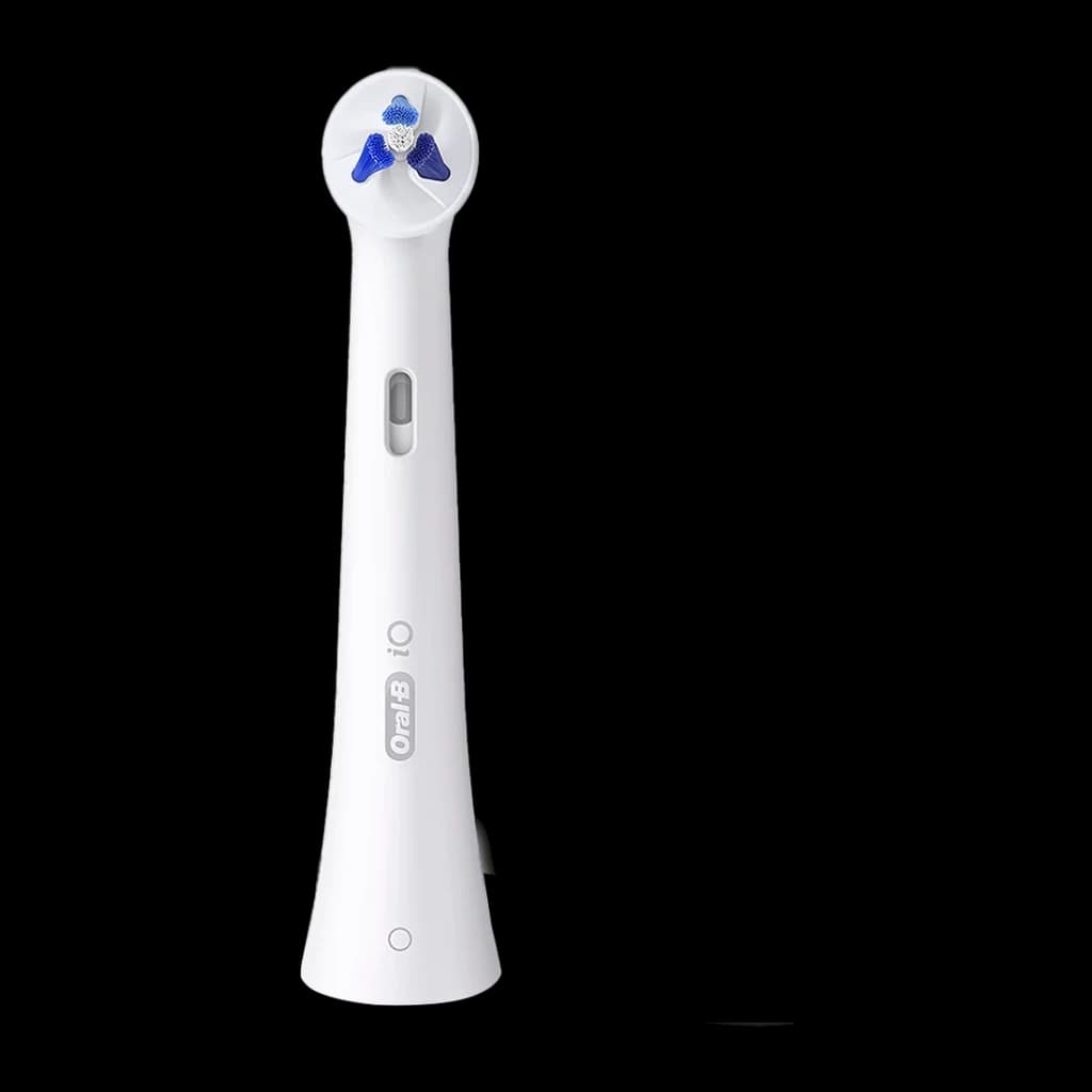 Cabeça escova de dentes elétrica Oral-B iO Interdental Pack 2 Unidades Branco, detalhe: cerdas azuis em leque e logótipo
