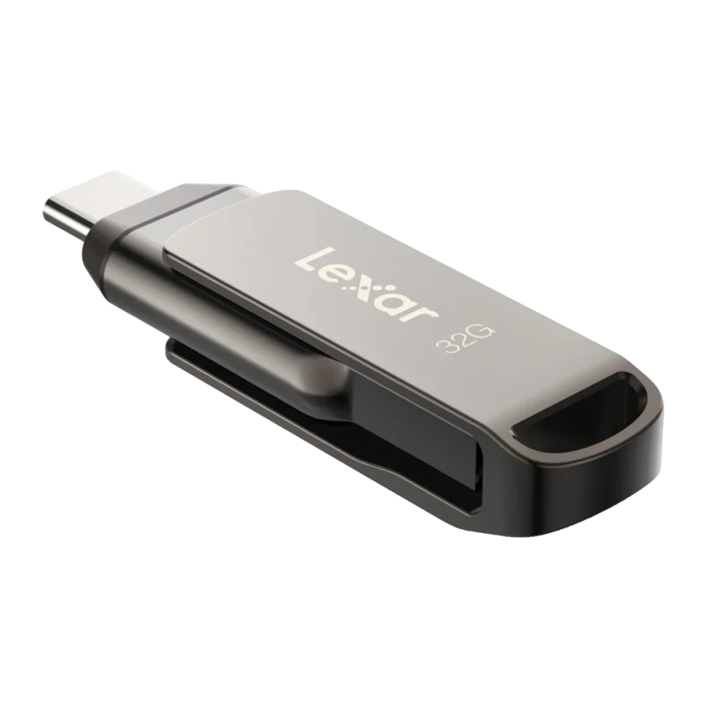 Clé USB Lexar JumpDrive Dual Drive D400 32 Go USB-C et USB-A Gris, détail: connecteur USB-C déployé et corps métallique