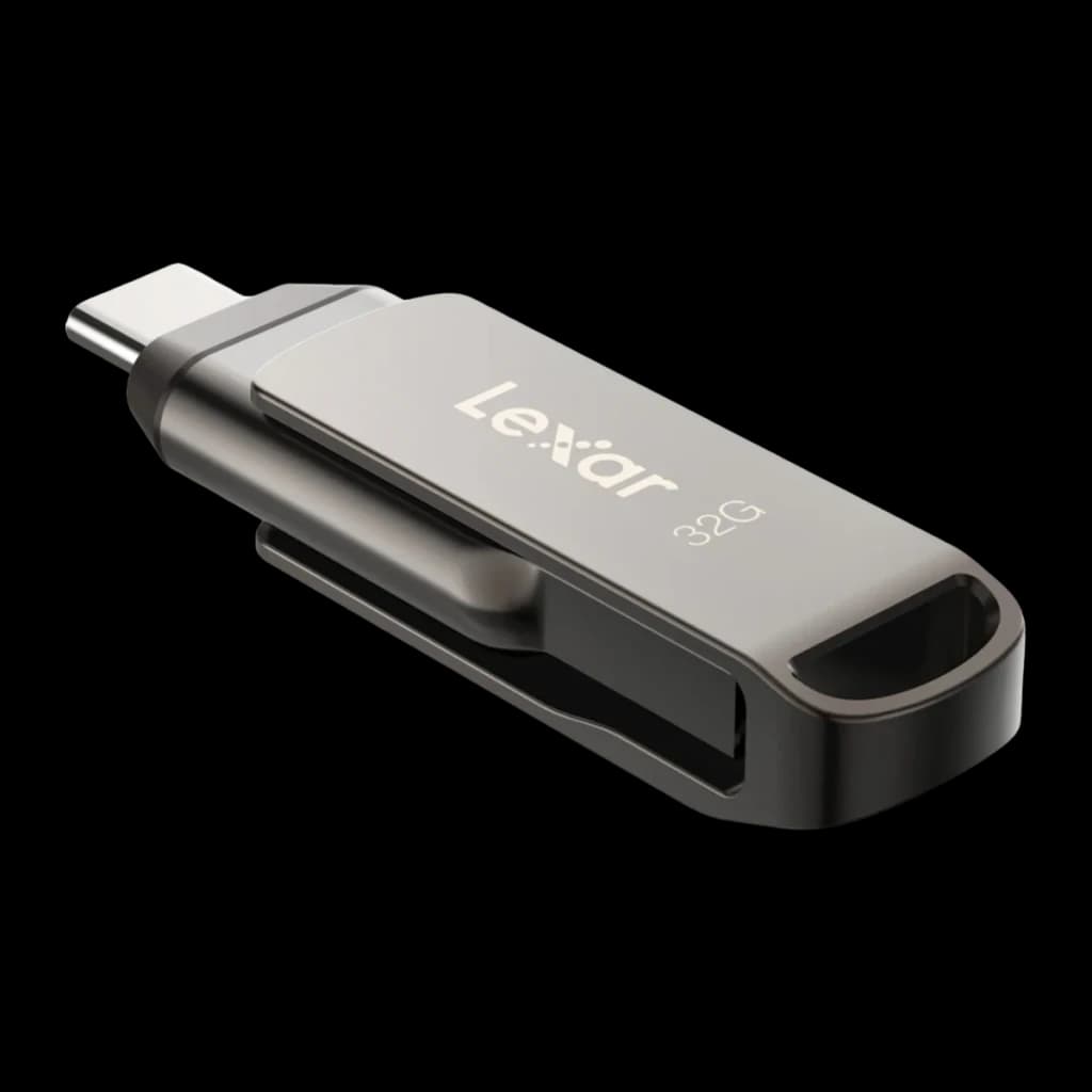 Clé USB Lexar JumpDrive Dual Drive D400 32 Go USB-C et USB-A Gris, détail: connecteur USB-C déployé et corps métallique