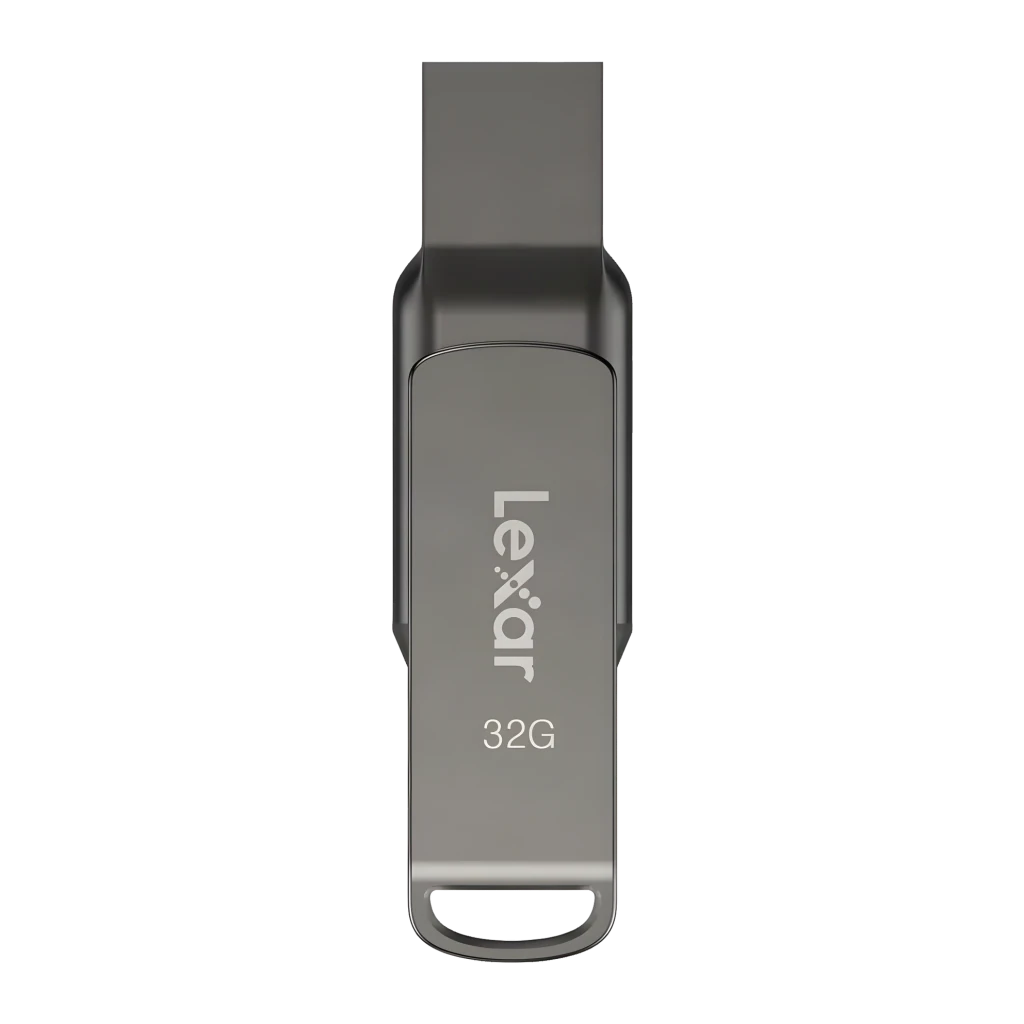 Clé USB Lexar JumpDrive Dual Drive D400 32 Go USB-C et USB-A Gris, détail: corps métallique avec logo Lexar et connecteur
