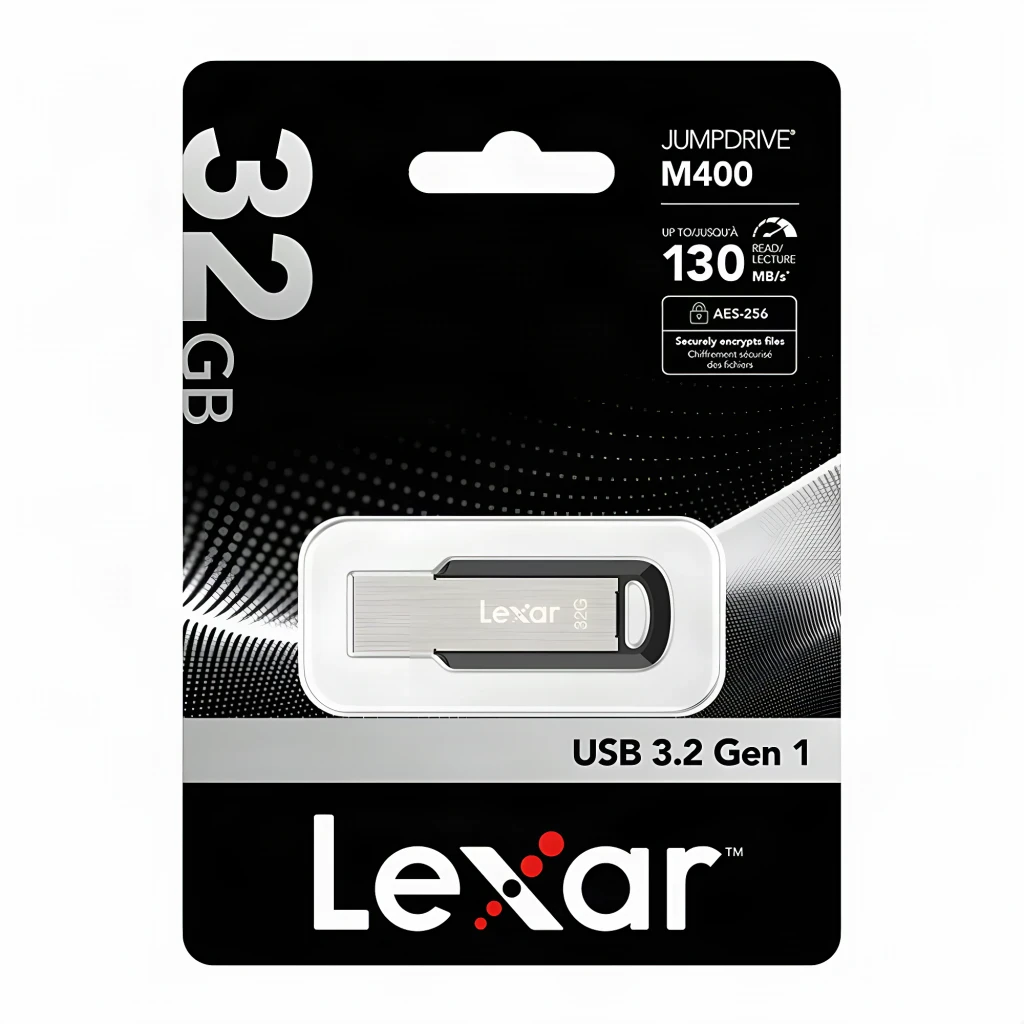 Clé USB Lexar JumpDrive M400 32 Go USB 3.0 130 Mo/s Argent, contenu de la boîte: blister retail avec clé argent et noir