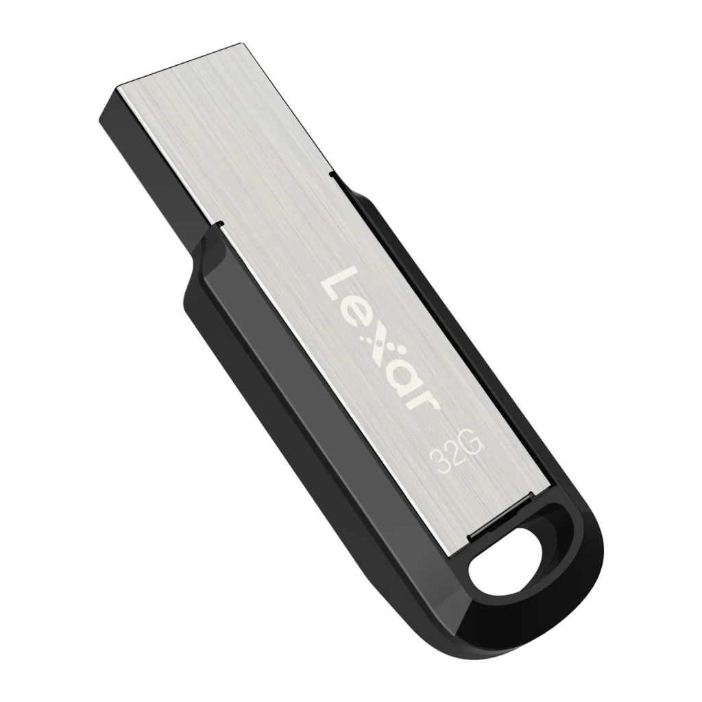 Clé USB Lexar JumpDrive M400 32 Go USB 3.0 130 Mo/s Argent, détail: corps métallique brossé avec logo Lexar et anneau noir