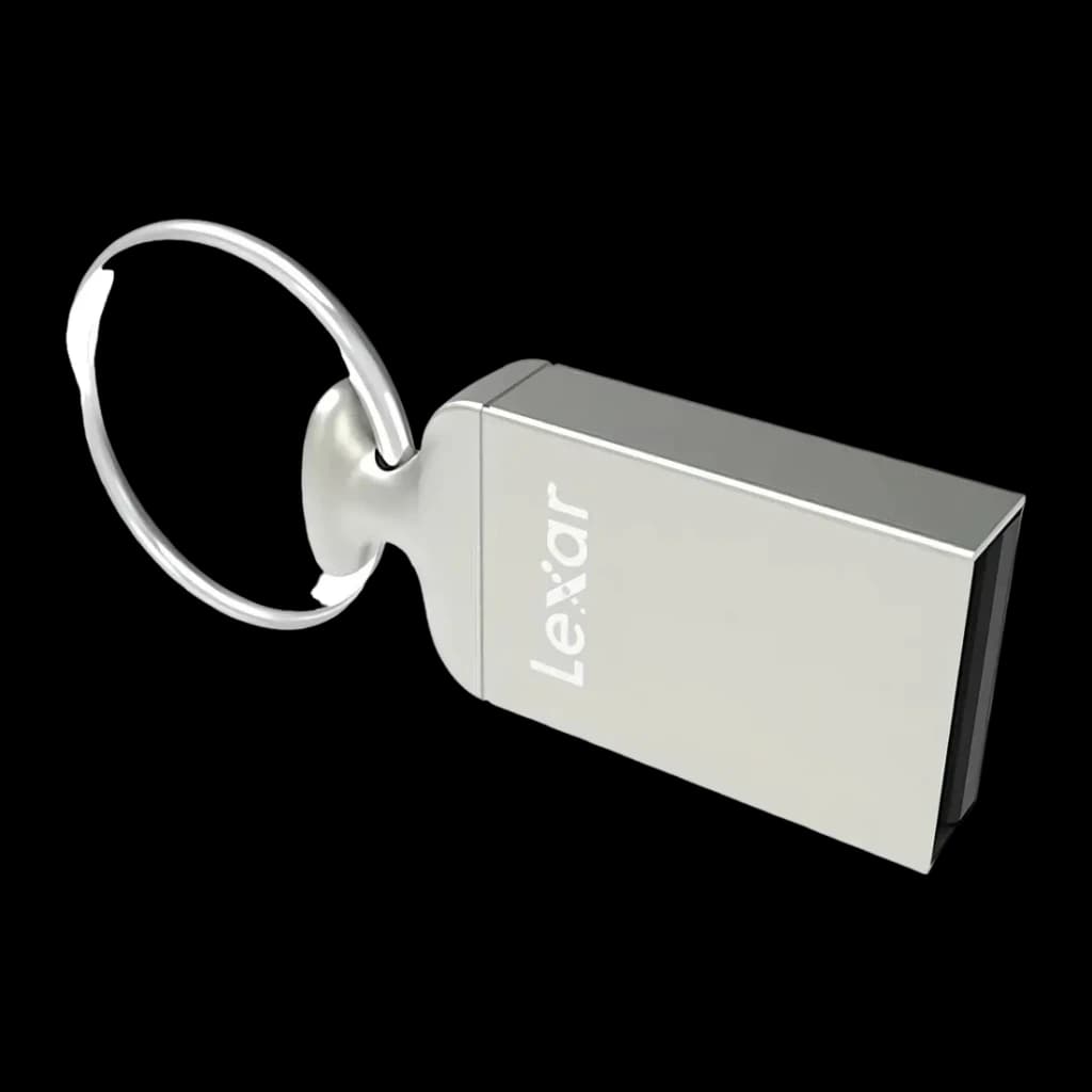 Clé USB Lexar JumpDrive M22 32Go USB 2.0 Argent, détail: corps métallique argenté avec logo Lexar gravé et anneau porte-clés