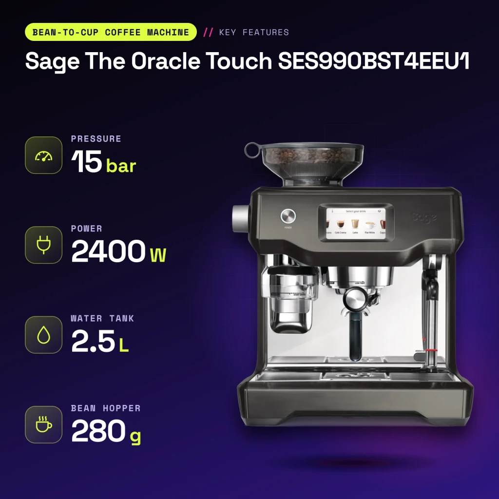 Cafetera superautomática Sage The Oracle Touch 2,5L Acero Inoxidable Negro SES990BST4EEU1 - características