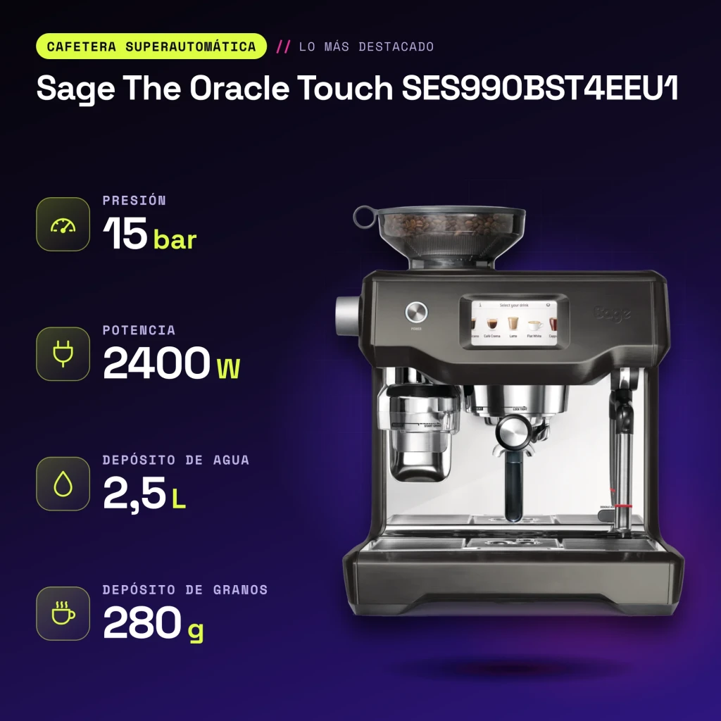 Cafetera superautomática Sage The Oracle Touch 2,5L Acero Inoxidable Negro SES990BST4EEU1 - características