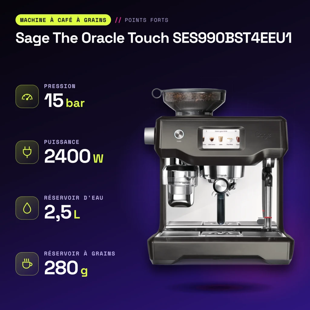 Cafetera superautomática Sage The Oracle Touch 2,5L Acero Inoxidable Negro SES990BST4EEU1 - características