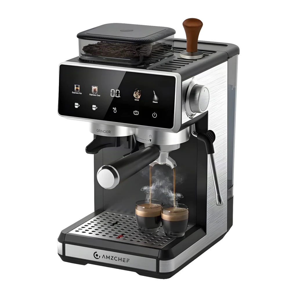 Cafetera Express Amzchef 1,8L Con Molinillo Integrado 20Bar Plata CE-CM5560-SV, vista frontal: panel táctil, tolva