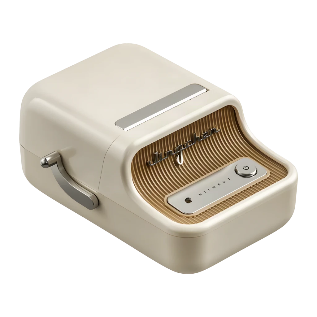 Impresora de Etiquetas Niimbot B21 Pro 300 dpi Térmica Ancho 20-50mm Crema, vista frontal: diseño retro crema con interior