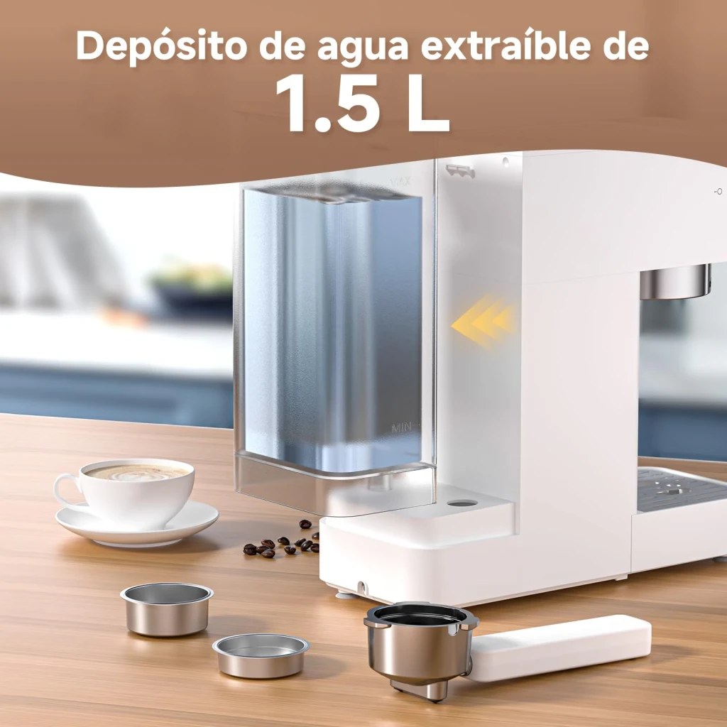 Cafetera Express Amzchef 1,5L Vaporizador 20bar Blanco CE-EM3131-WT, detalle: depósito extraíble 1,5L separado