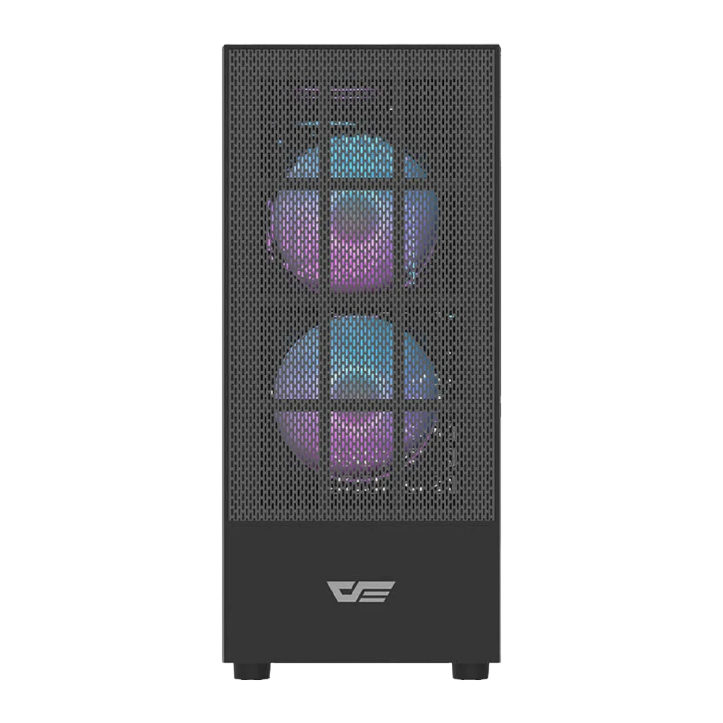 Boîtier PC Darkflash A290 Midi Tower Verre Trempé ATX / M-ATX / ITX Noir, détail: panneau avant mesh avec deux ventilateurs