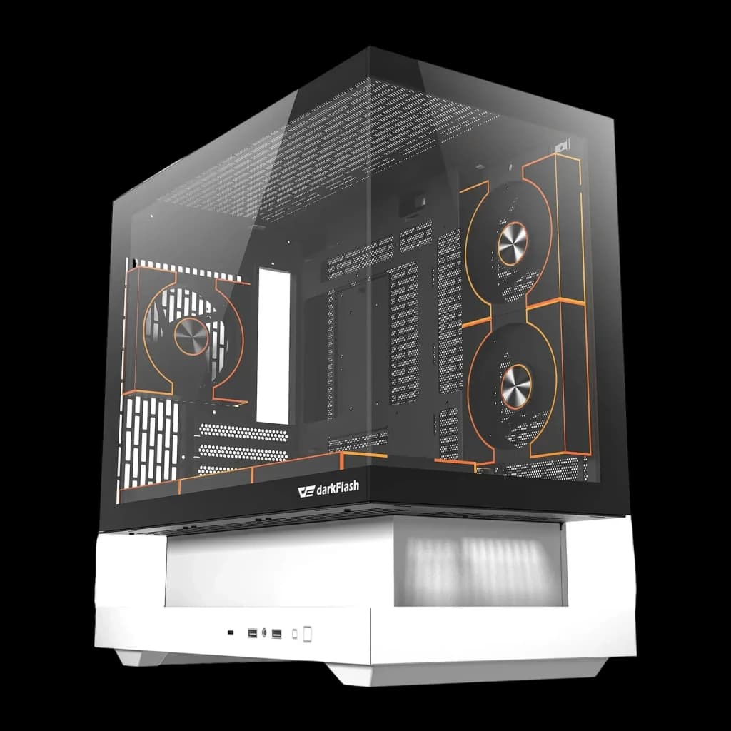 Caja PC Darkflash F1 White Cristal Templado M-ATX / ITX 6 Ventiladores ARGB, vista frontal: panel lateral de vidrio