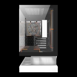 Caja PC Darkflash F1 White Cristal Templado M-ATX / ITX 6 Ventiladores ARGB, detalle: interior con ventilador ARGB naranja