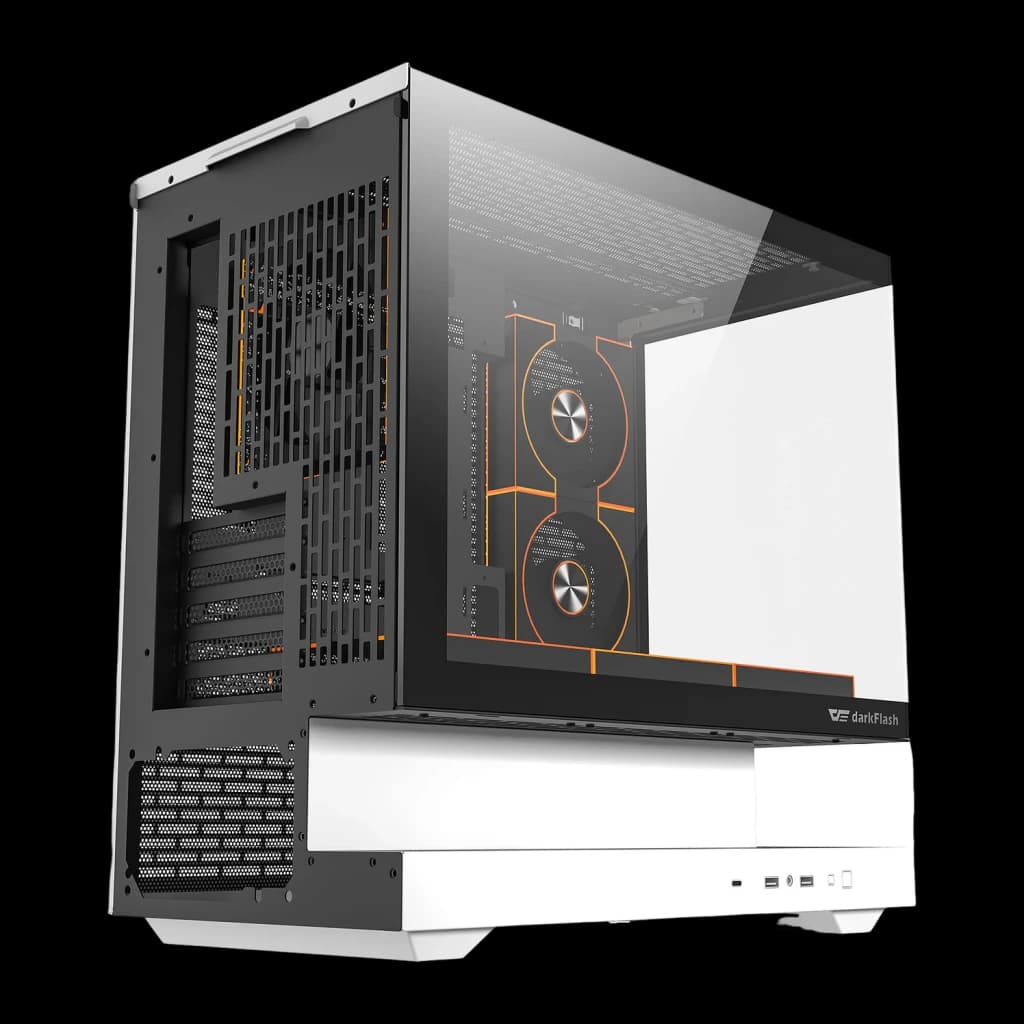 Caja PC Darkflash F1 White Cristal Templado M-ATX / ITX 6 Ventiladores ARGB, vista trasera: panel lateral mesh, 2