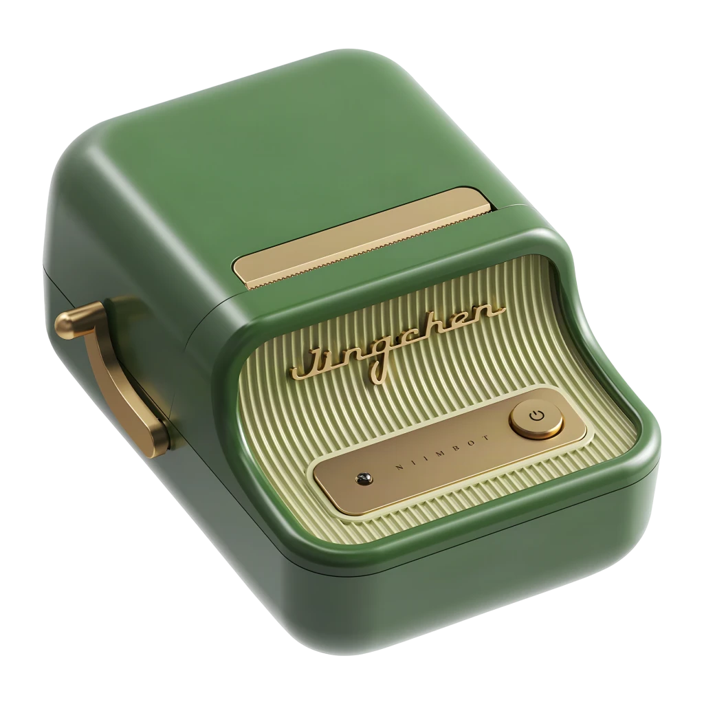 Impresora de Etiquetas Portátil Niimbot B21 Pro Térmica 300 ppp Verde Oscuro, vista frontal: diseño retro verde con detalles