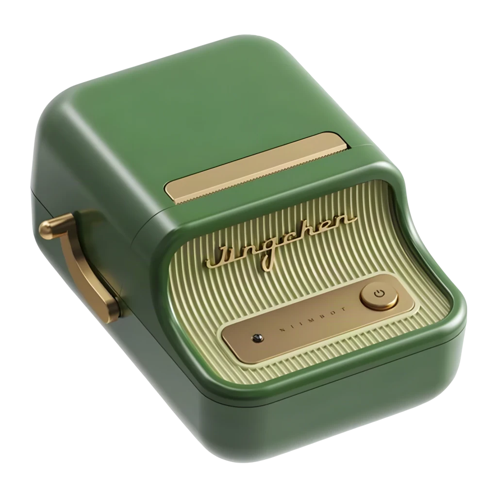 Impresora de Etiquetas Portátil Niimbot B21 Pro Térmica 300 ppp Verde Oscuro, detalle: interior retro con rejillas doradas