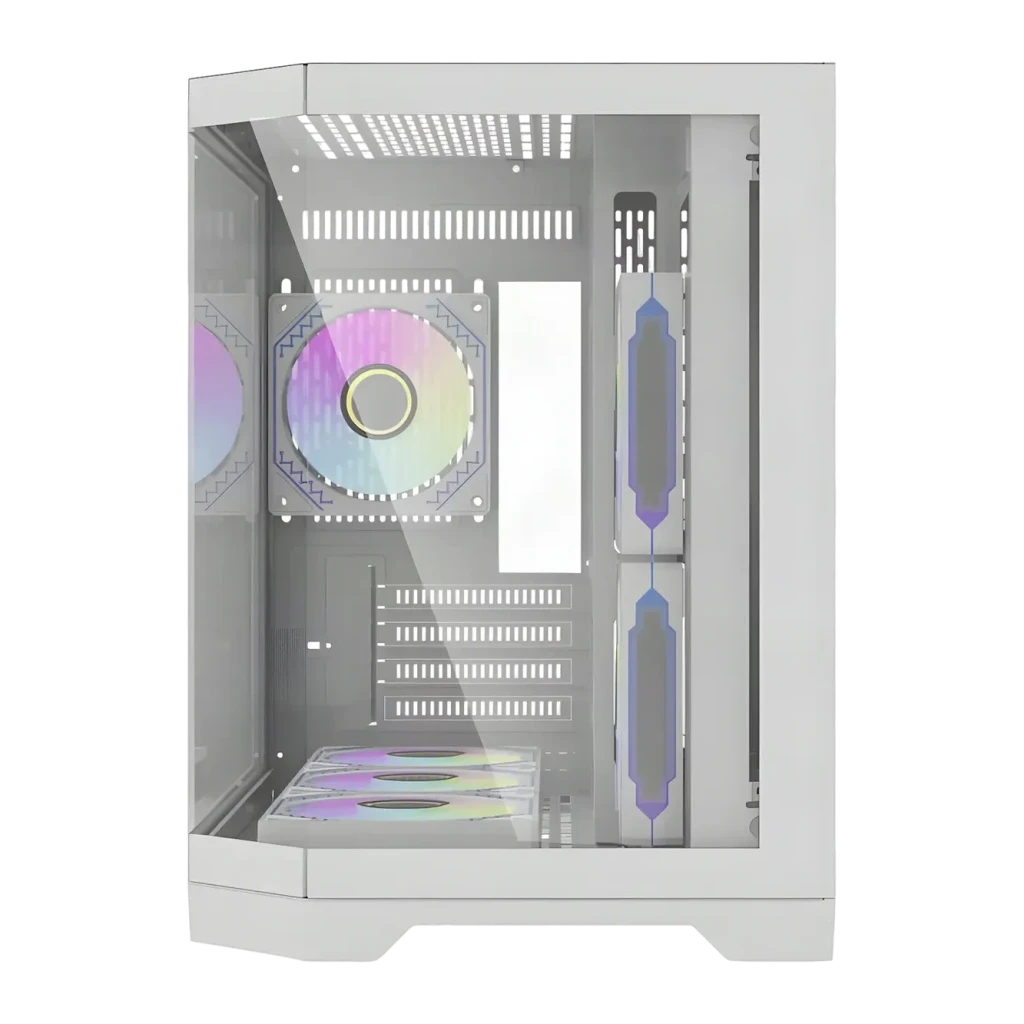 Boîtier PC Darkflash FT418 3 panneaux verre trempé Mini Tower M-ATX/ITX Blanc, détail: intérieur avec ventilateur frontal