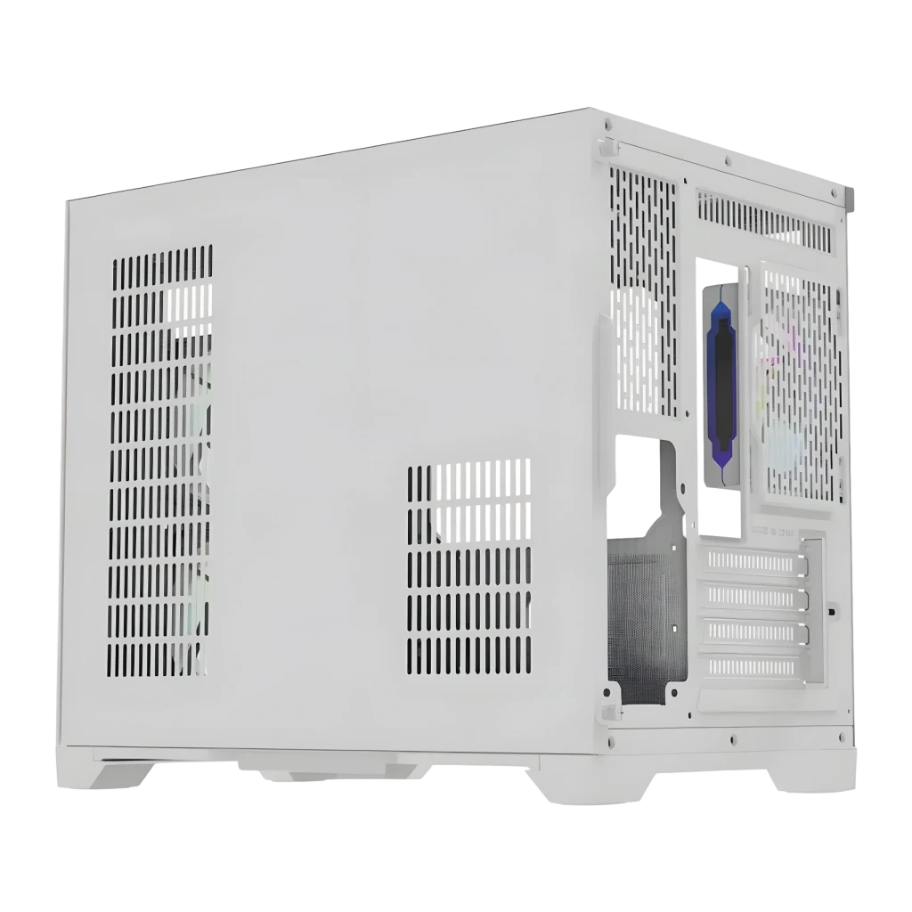 Boîtier PC Darkflash FT418 3 panneaux verre trempé Mini Tower M-ATX/ITX Blanc, vue arrière: grilles de ventilation