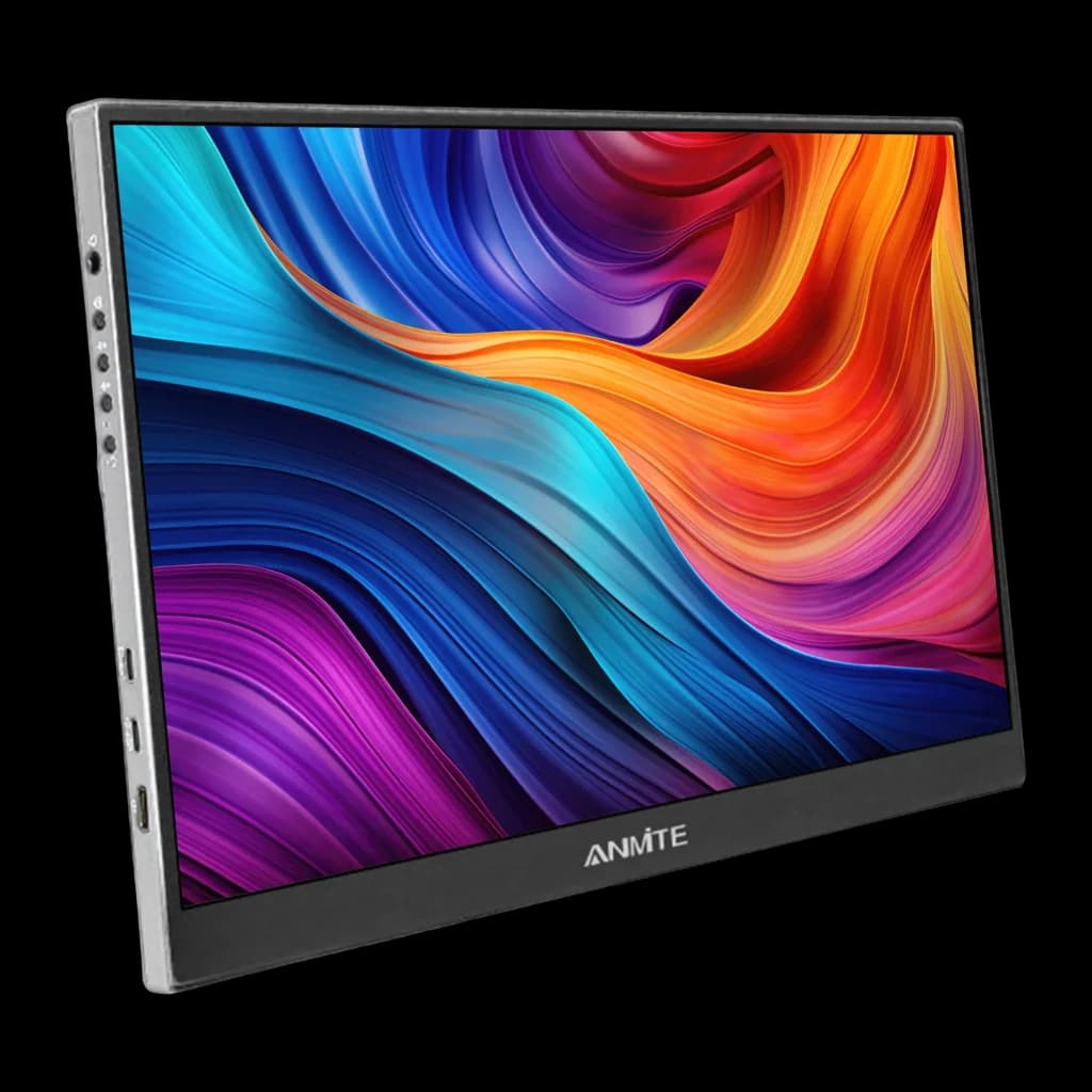 Écran Portable Tactile ANMITE 15,6 pouces Full HD 60Hz 5ms Gris A156W04T, vue de face: écran avec fond abstrait coloré