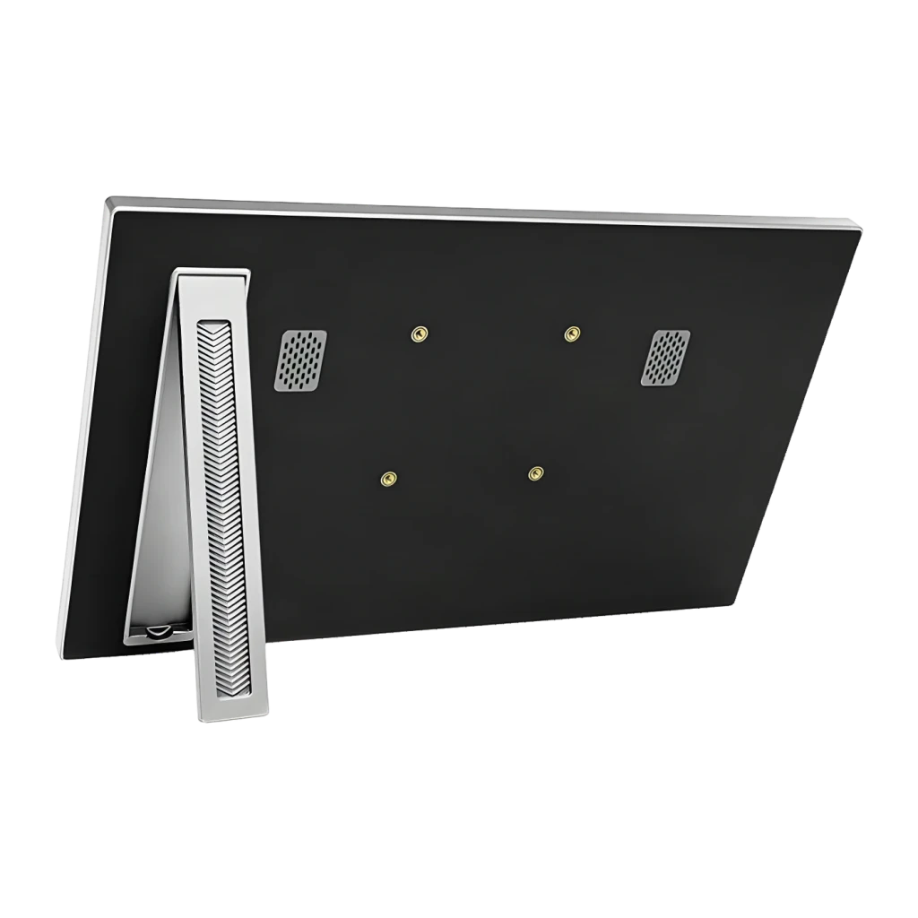 Écran Portable Tactile ANMITE 15,6 pouces Full HD 60Hz 5ms Gris A156W04T, vue arrière: panneau noir avec pied argenté