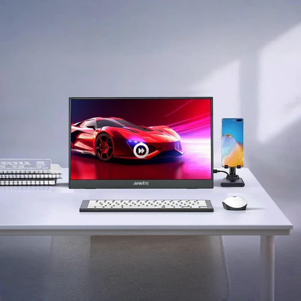 Écran Portable Tactile ANMITE 14 pouces IPS WUXGA 1920x1200 60Hz 5ms Noir A140W05T, en utilisation: sur bureau blanc