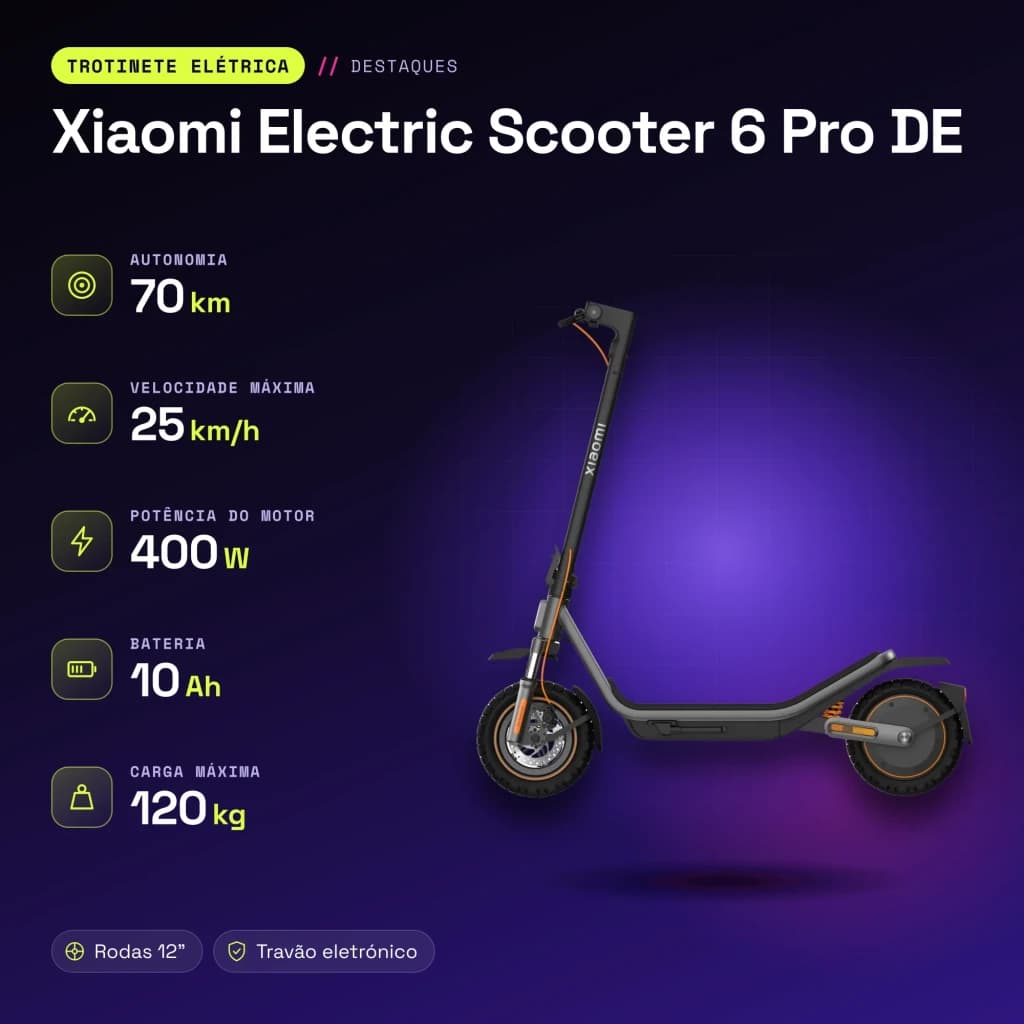 Trottinette Électrique Xiaomi Electric Scooter 6 Pro 400W 70km 25km/h 12 pouces Gris - caractéristiques
