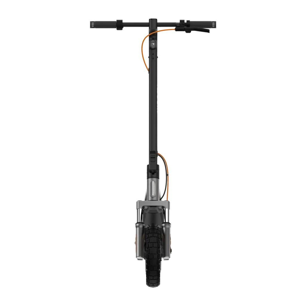 Trottinette Électrique Xiaomi Electric Scooter 6 Pro DE 400W 70km 25km/h 12 pouces Gris, détail avant: guidon, câble orange