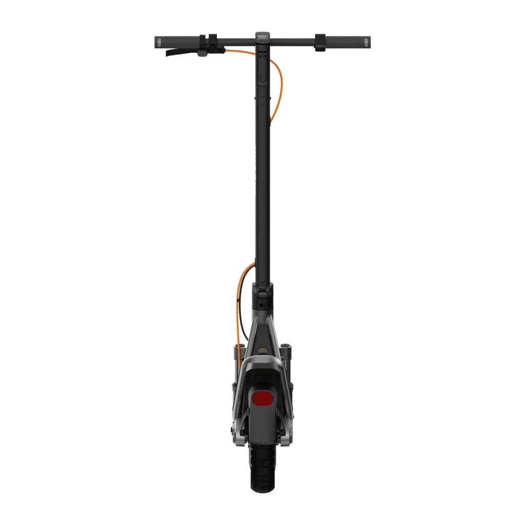 Trottinette Électrique Xiaomi Electric Scooter 6 Pro DE 400W 70km 25km/h 12 pouces Gris, vue arrière: guidon, câble orange