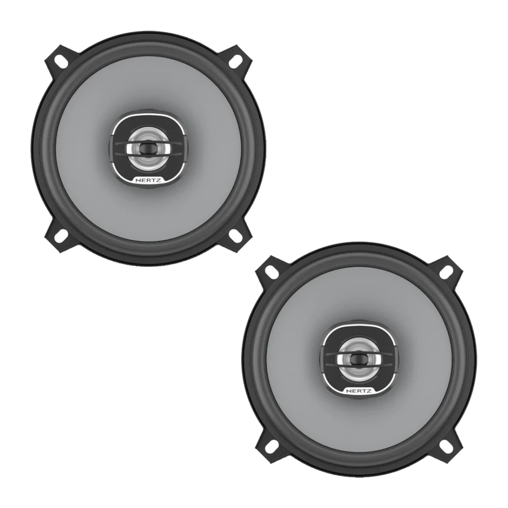 Altavoces para coche Hertz X 130 2 vías 160W Negro, detalle: par de altavoces frontales, membrana gris y tweeter central