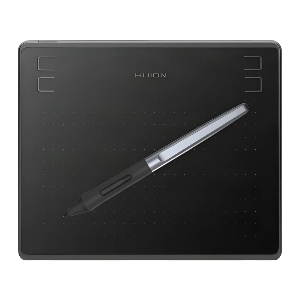 Tableta gráfica Huion HS64 Negro 6,3 pulgadas 5080 LPI 8192 niveles de presión, vista frontal: superficie activa con lápiz